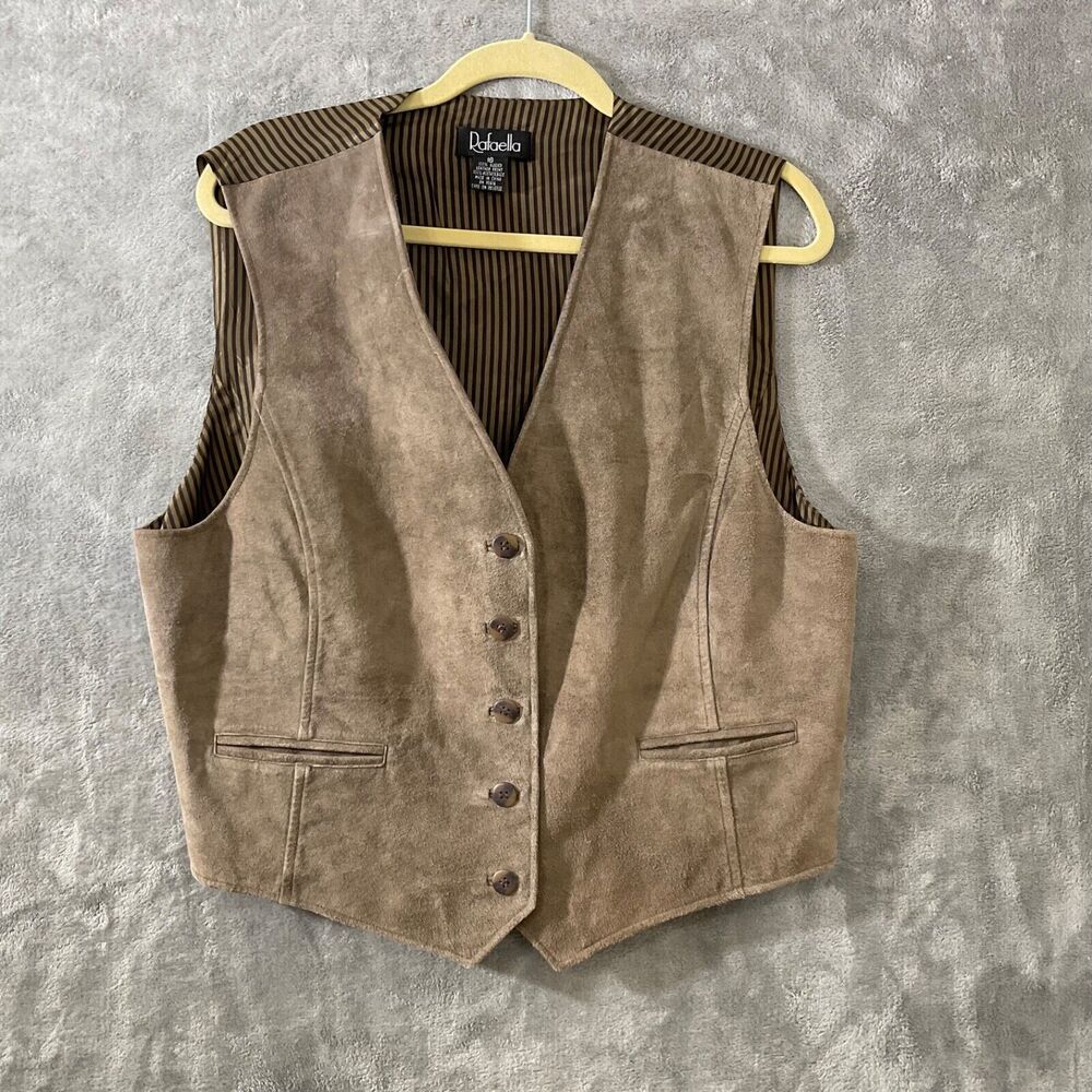 Vintage 90’s Y2K Rafaella 100% Sueded Leather Vest women’s Size 16 Adjustable.